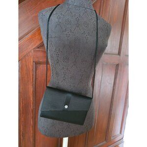 Walborg Black Pleated Evening Clutch With Rhinestone Accent & Shoulder Strap